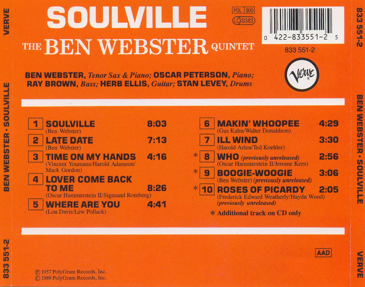 Cartula Trasera de Ben Webster - Soulville