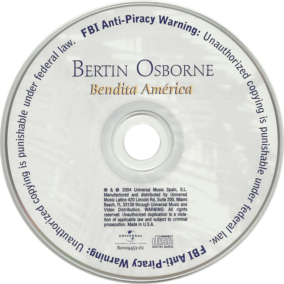 Cartula Cd de Bertin Osborne - Bendita America