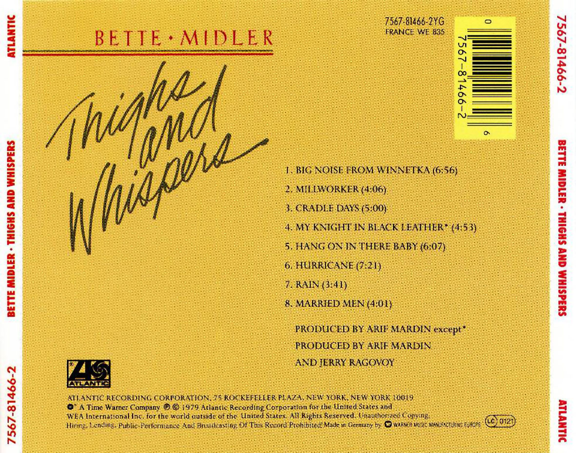 Cartula Trasera de Bette Midler - Thighs And Whispers