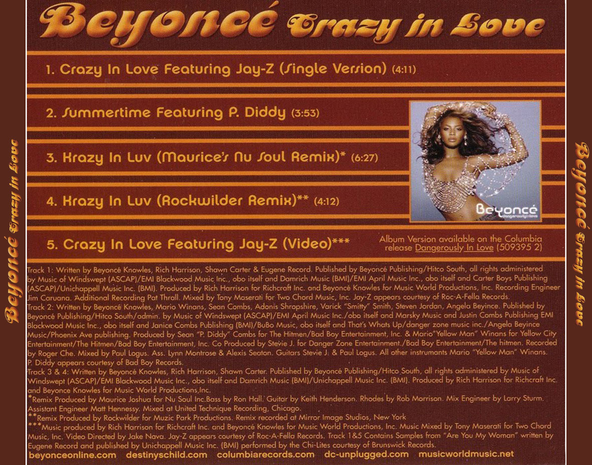 Cartula Trasera de Beyonce - Crazy In Love (Cd Single)