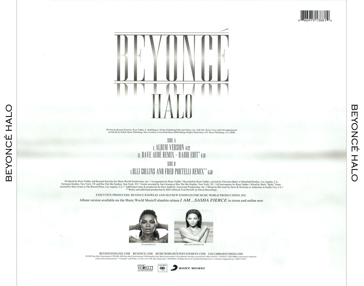 Cartula Trasera de Beyonce - Halo (Cd Single)