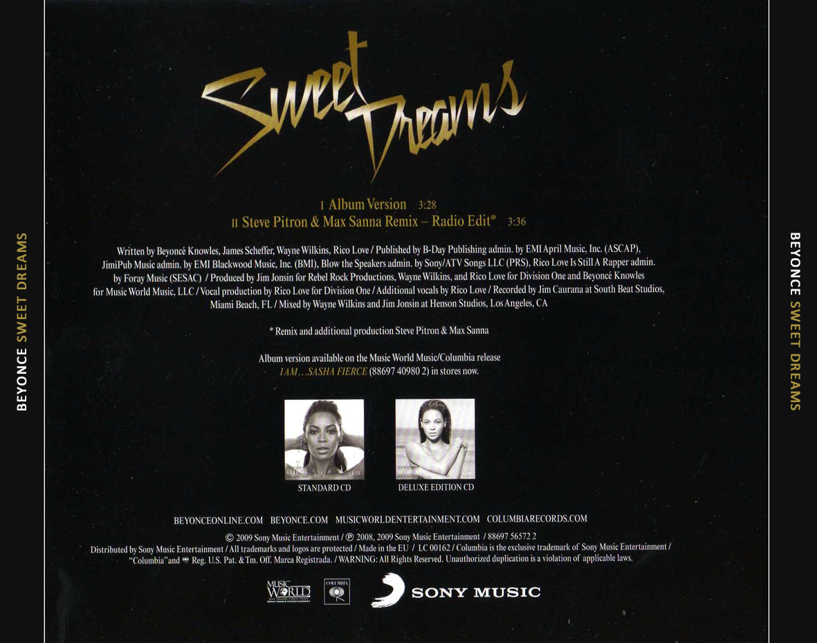 Cartula Trasera de Beyonce - Sweet Dreams (Cd Single)