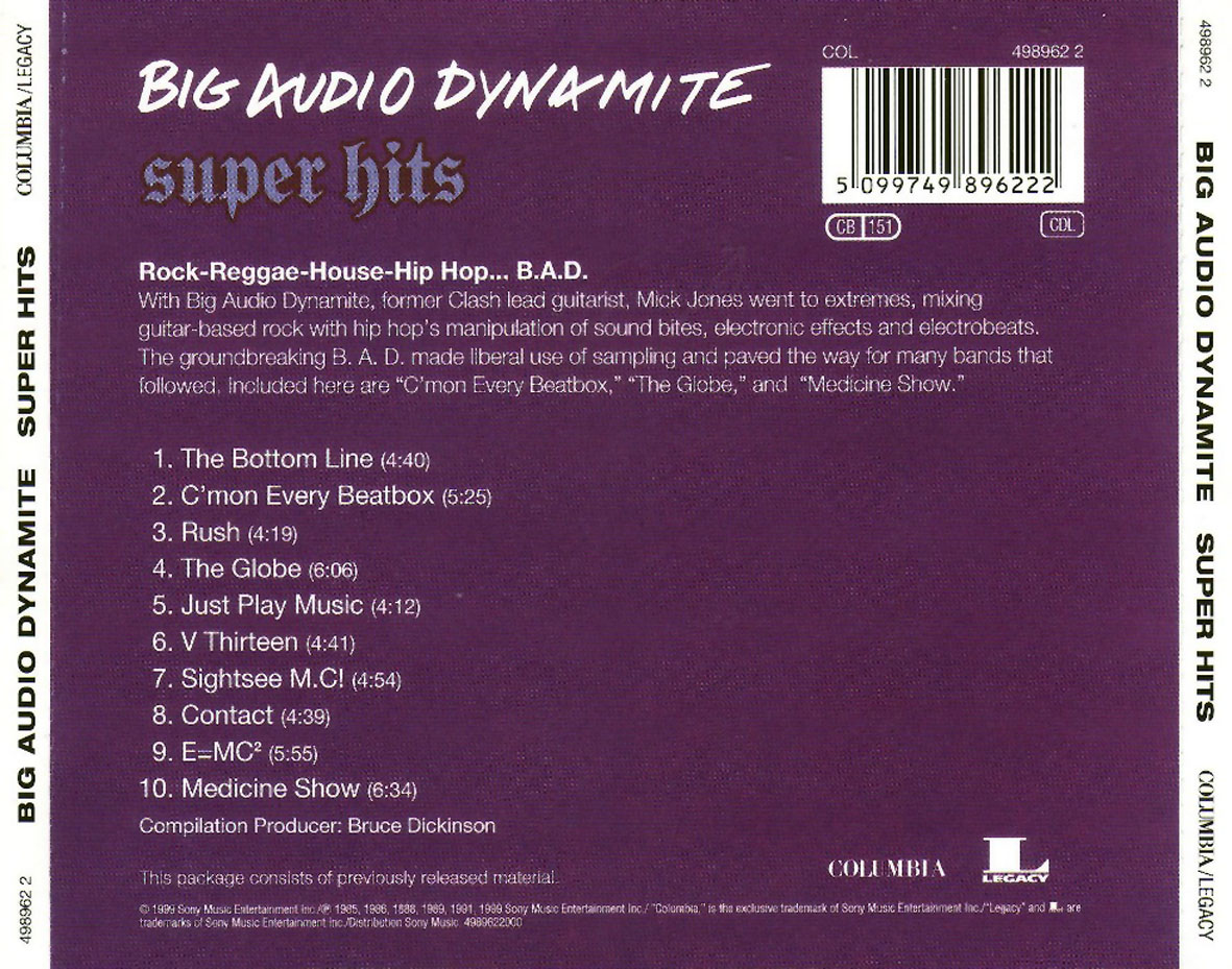 Cartula Trasera de Big Audio Dynamite - Super Hits