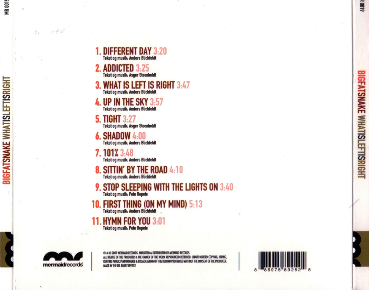 Cartula Trasera de Big Fat Snake - What Is Left Is Right