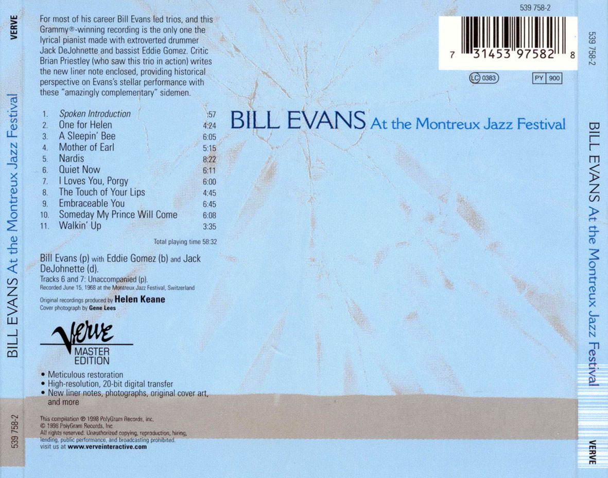 Cartula Trasera de Bill Evans - At The Montreux Jazz Festival
