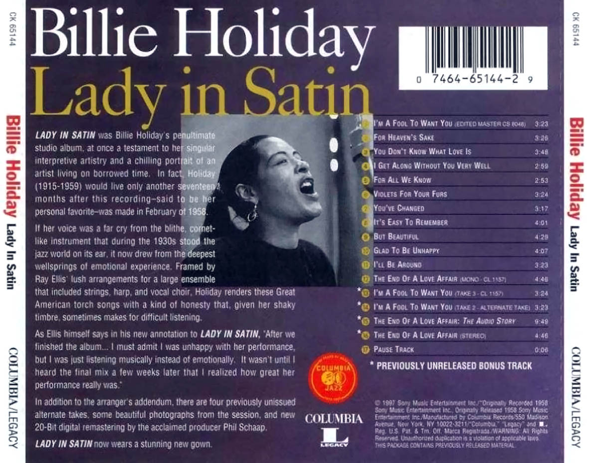Cartula Trasera de Billie Holiday - Lady In Satin