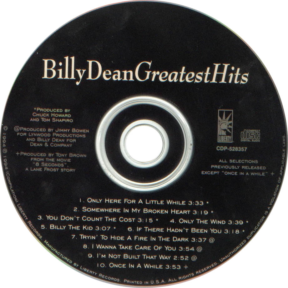 Cartula Cd de Billy Dean - Greatest Hits