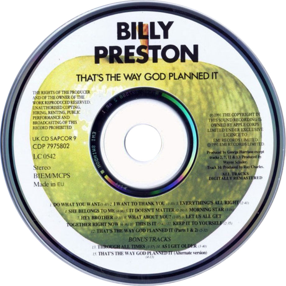 Cartula Cd de Billy Preston - That's The Way Good Planet It