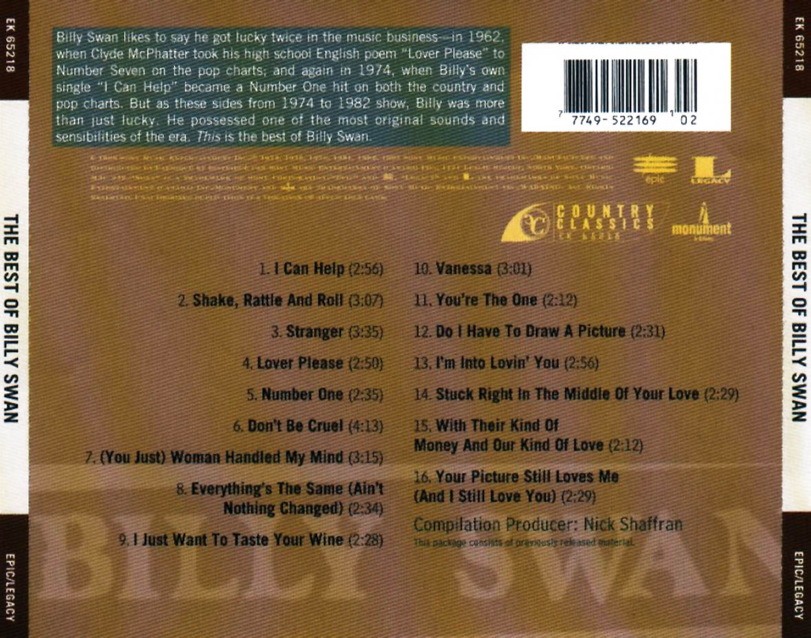 Cartula Trasera de Billy Swan - The Best Of Billy Swan
