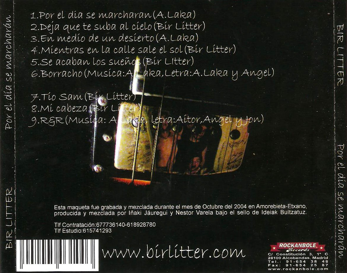 Cartula Trasera de Bir Litter - Por El Dia Se Marcharan