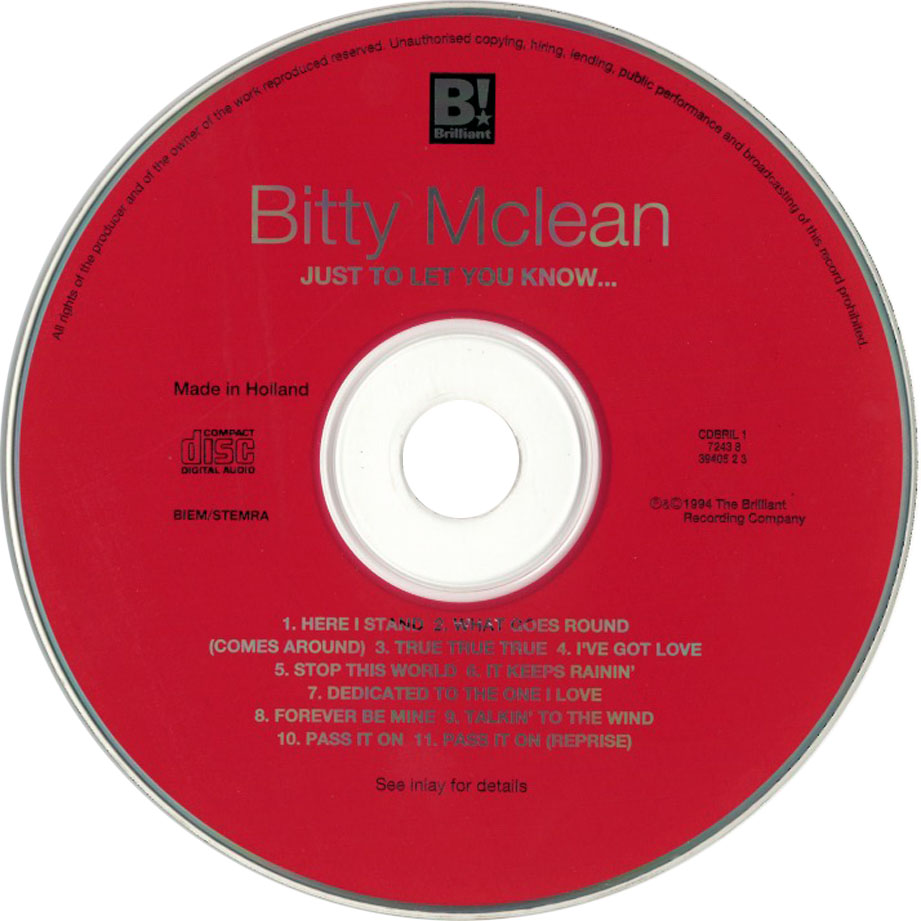 Cartula Cd de Bitty Mclean - Just To Let You Know...