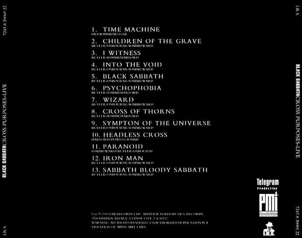 Cartula Trasera de Black Sabbath - Cross Purposes - Live
