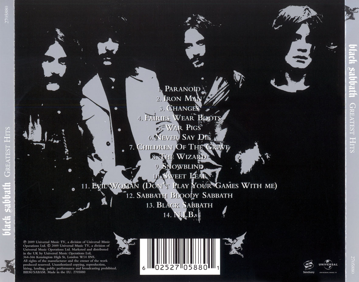 Cartula Trasera de Black Sabbath - Greatest Hits