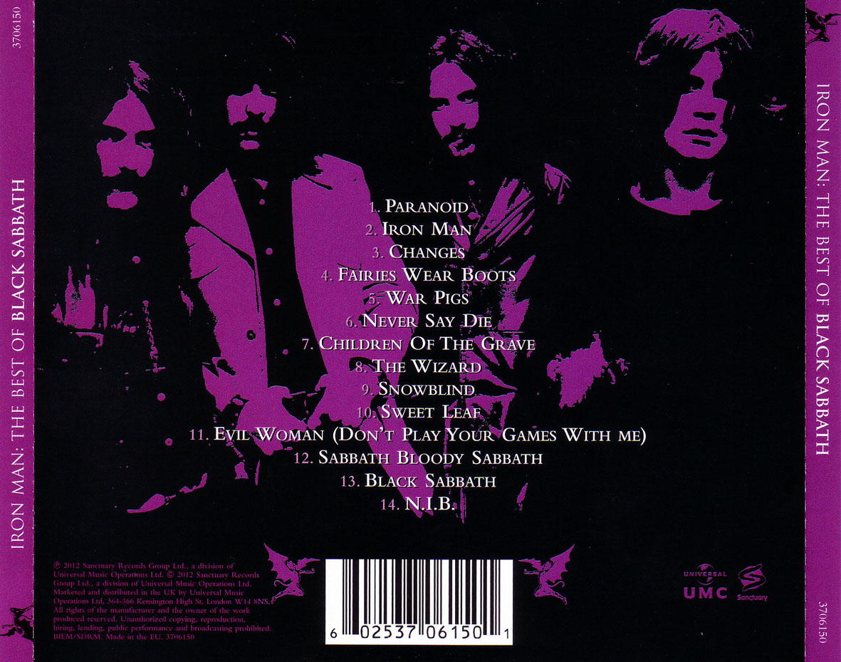Cartula Trasera de Black Sabbath - Iron Man: The Best Of Black Sabbath