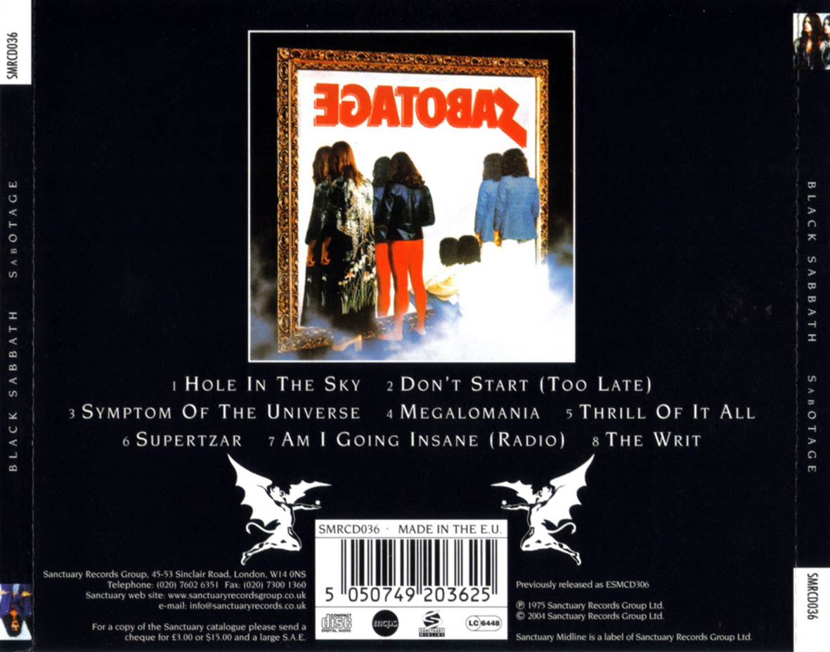 Cartula Trasera de Black Sabbath - Sabotage