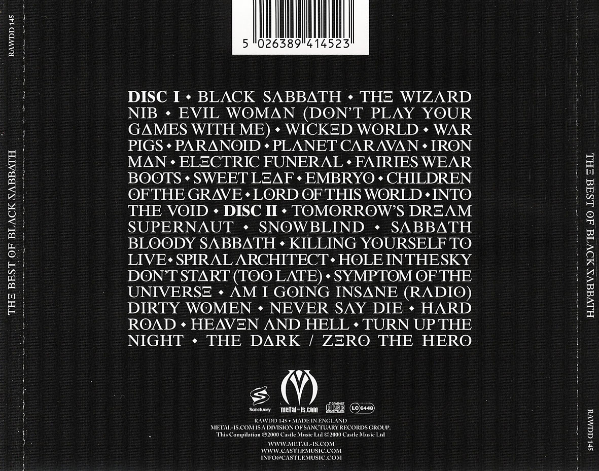Cartula Trasera de Black Sabbath - The Best Of Black Sabbath