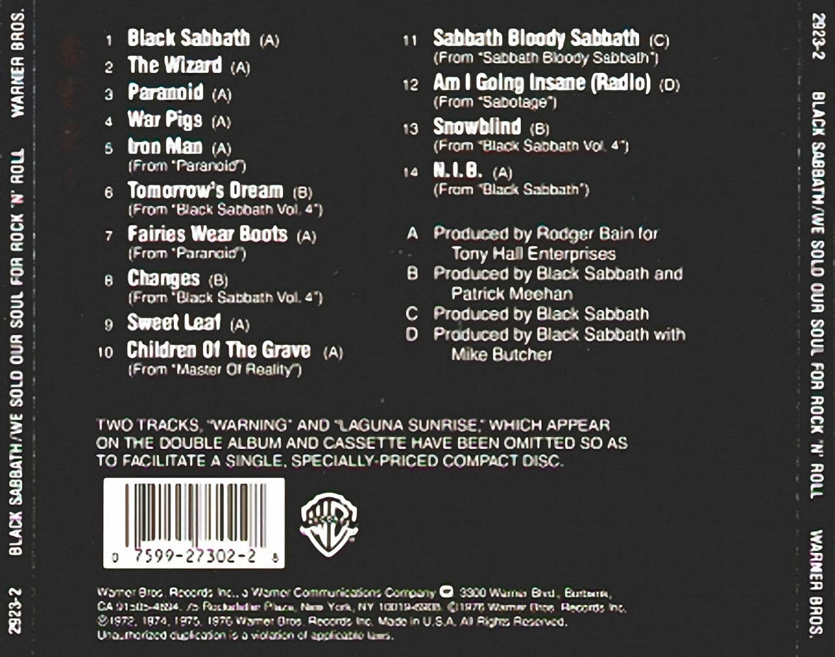 Cartula Trasera de Black Sabbath - We Sold Our Soul For Rock 'n' Roll