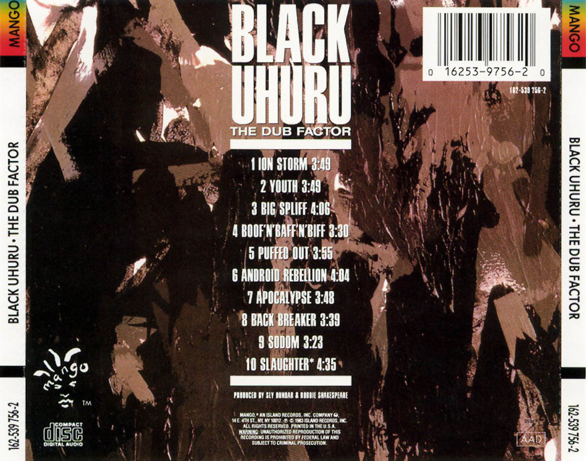 Cartula Trasera de Black Uhuru - The Dub Factor
