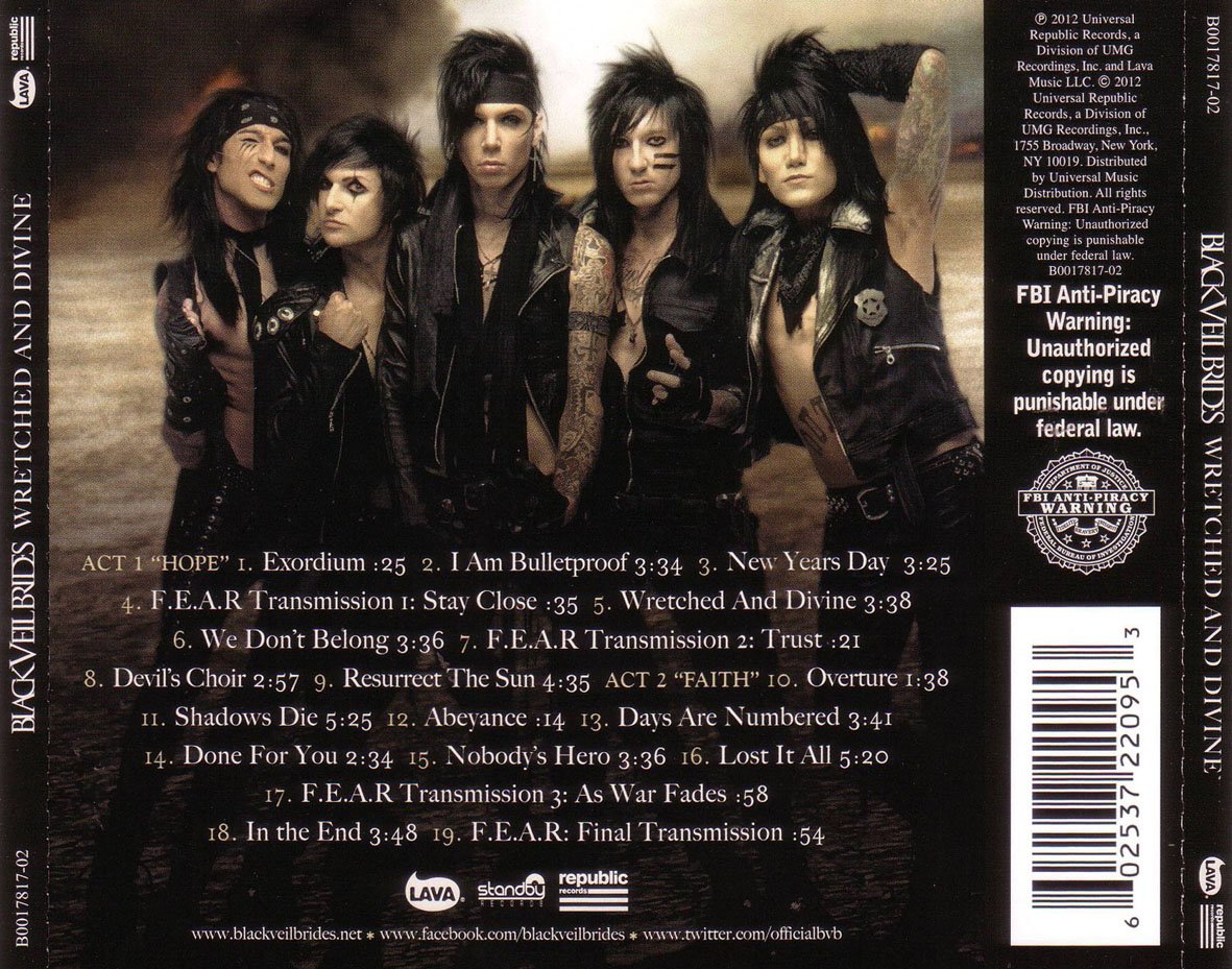 Cartula Trasera de Black Veil Brides - Wretched & Divine: The Story Of The Wild Ones