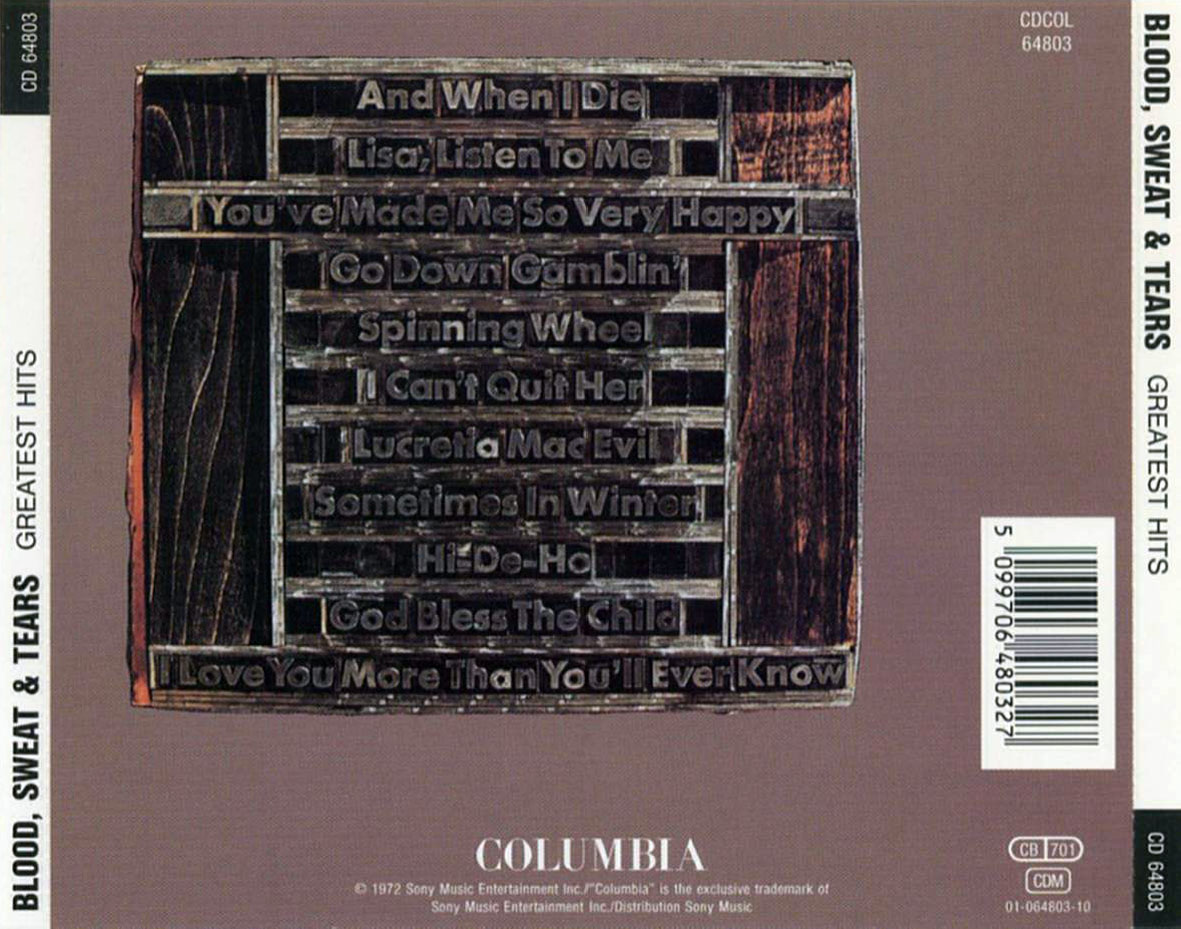Cartula Trasera de Blood, Sweat & Tears - Greatest Hits