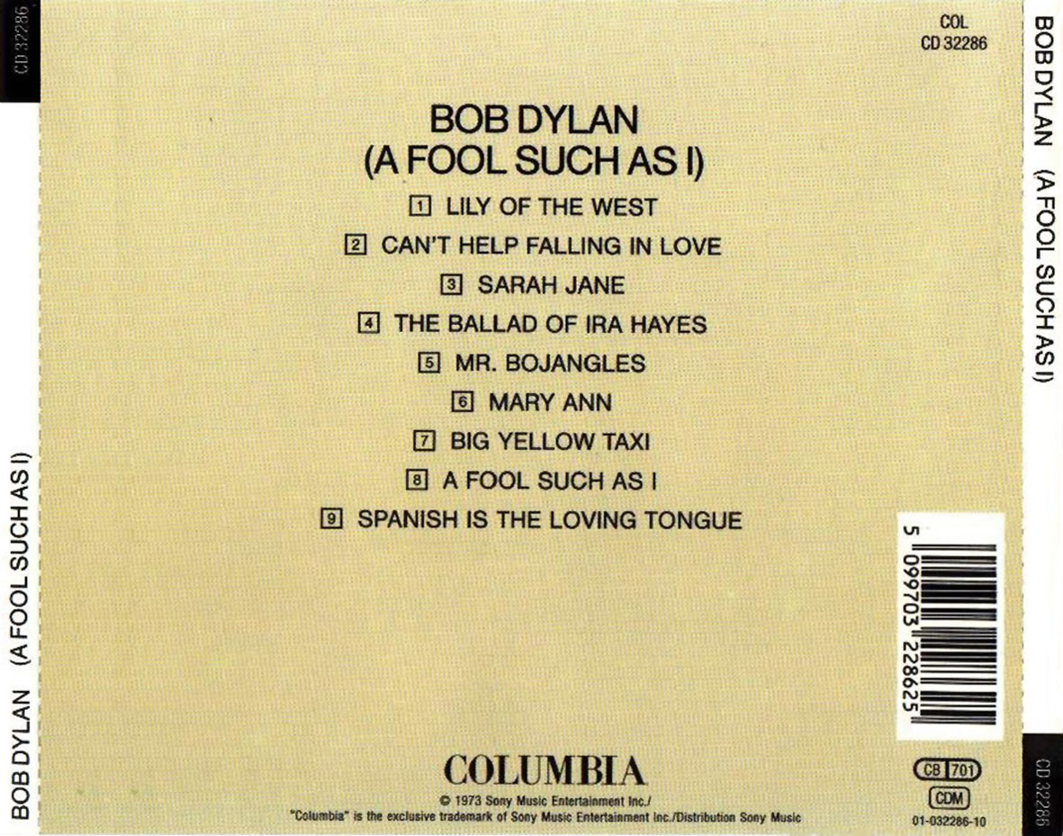 Cartula Trasera de Bob Dylan - A Fool Such As I