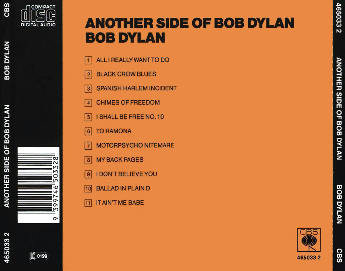Cartula Trasera de Bob Dylan - Another Side Of Bob Dylan