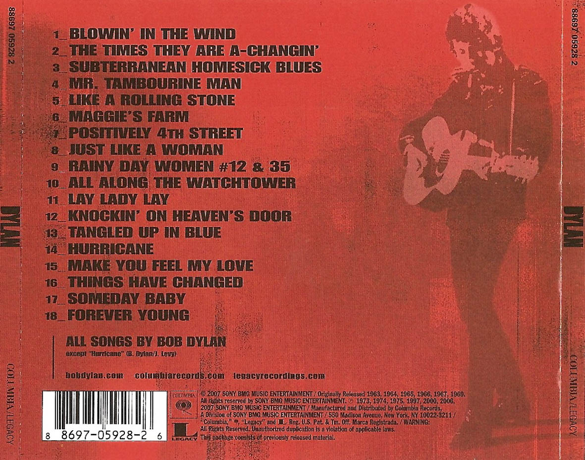 Cartula Trasera de Bob Dylan - Dylan