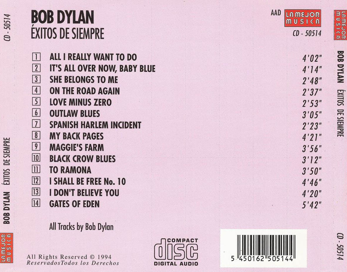 Cartula Trasera de Bob Dylan - Exitos De Siempre