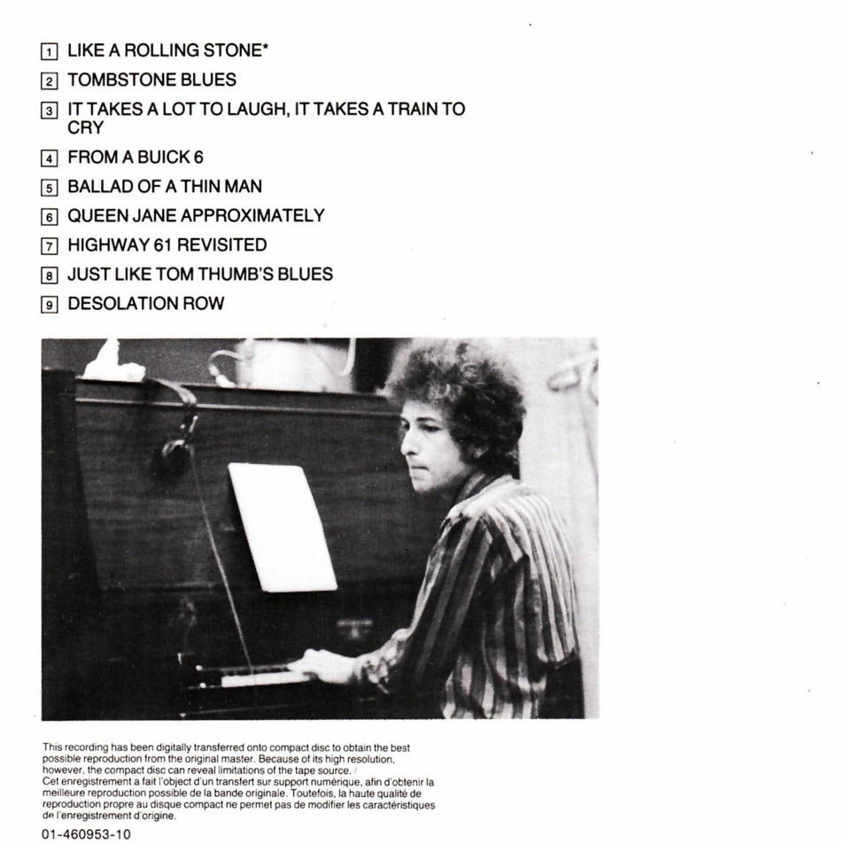 Cartula Interior Frontal de Bob Dylan - Highway 61 Revisited