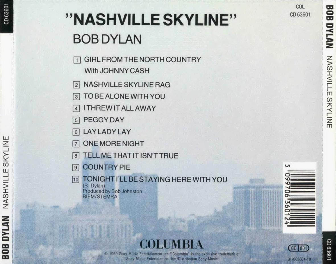 Cartula Trasera de Bob Dylan - Nashville Skyline