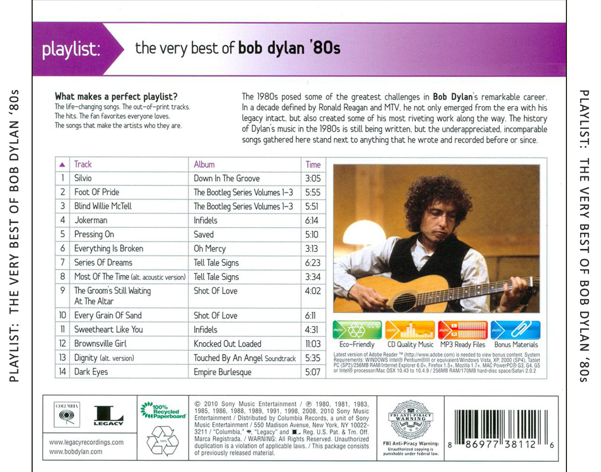Cartula Trasera de Bob Dylan - Playlist: The Very Best Of Bob Dylan '80s