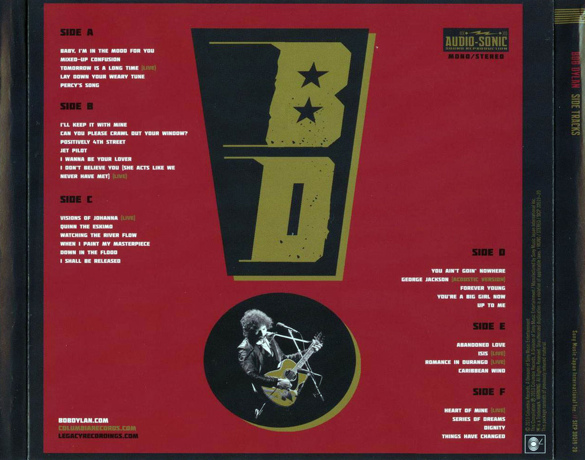 Cartula Trasera de Bob Dylan - Side Tracks