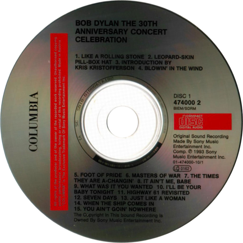 Cartula Cd1 de Bob Dylan - The 30th Anniversary Concert Celebration