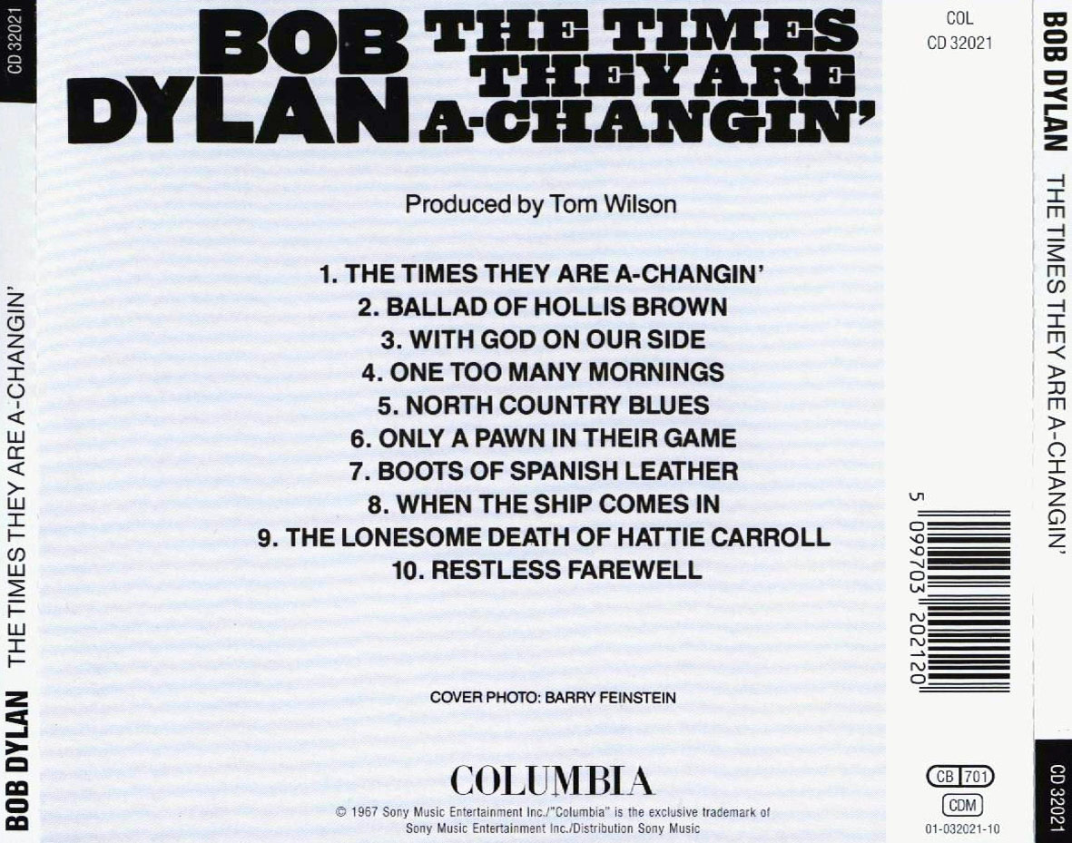 Cartula Trasera de Bob Dylan - The Times They Are A-Changin'