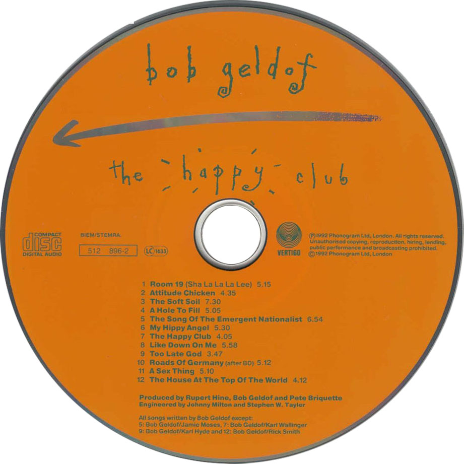 Cartula Cd de Bob Geldof - The Happy Club