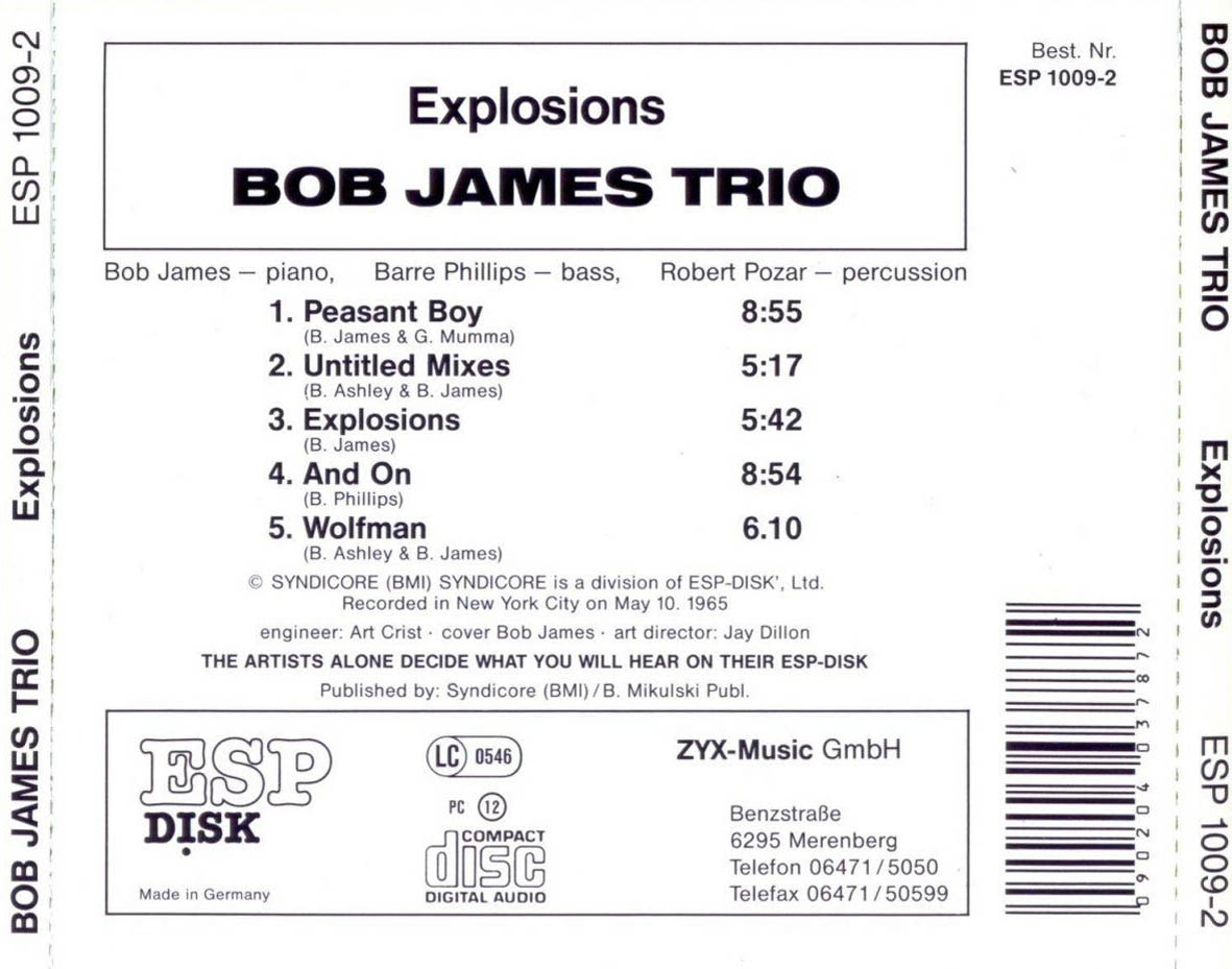 Cartula Trasera de Bob James Trio - Explosions