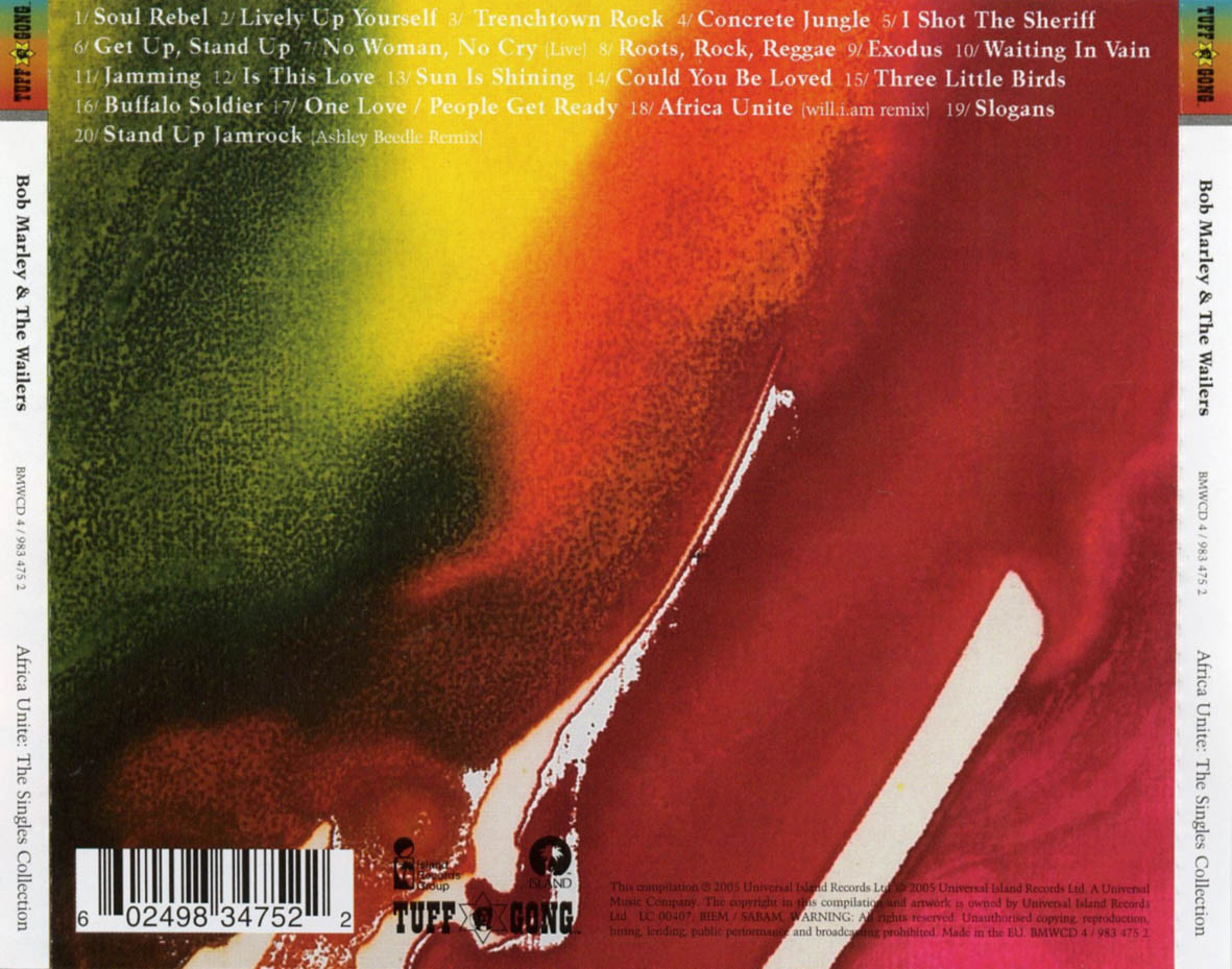 Cartula Trasera de Bob Marley & The Wailers - Africa Unite : The Singles Collection