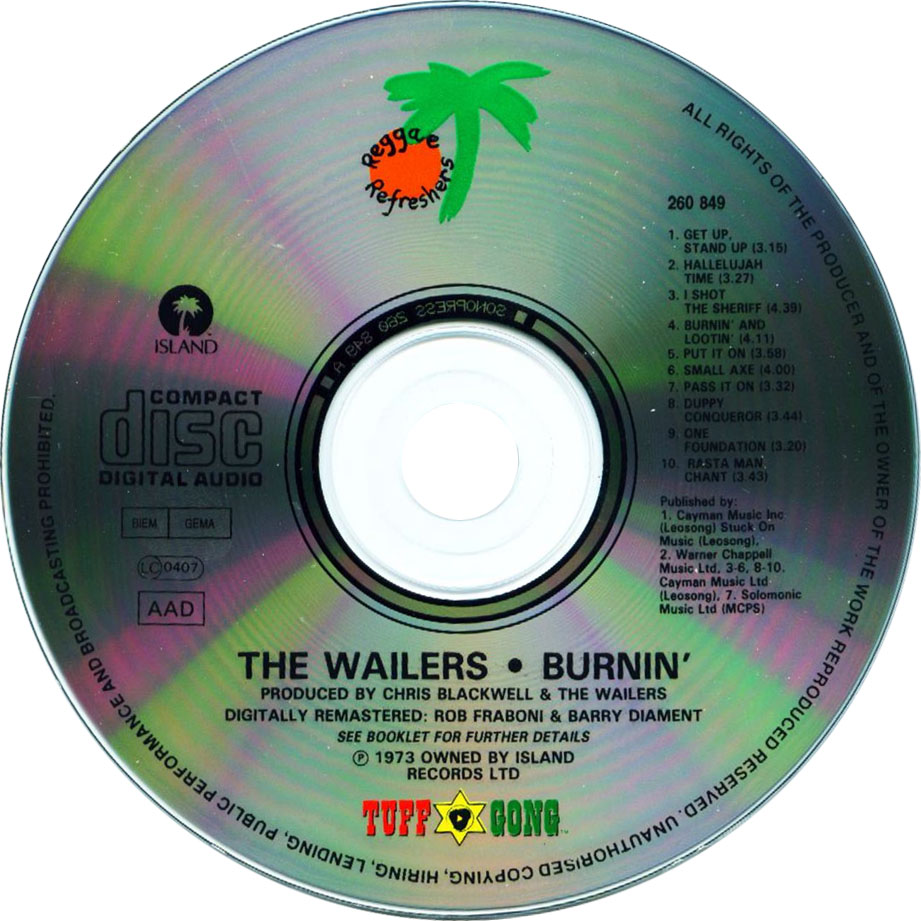Cartula Cd de Bob Marley & The Wailers - Burnin'