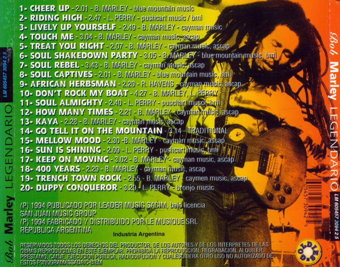 Cartula Trasera de Bob Marley & The Wailers - Legendario