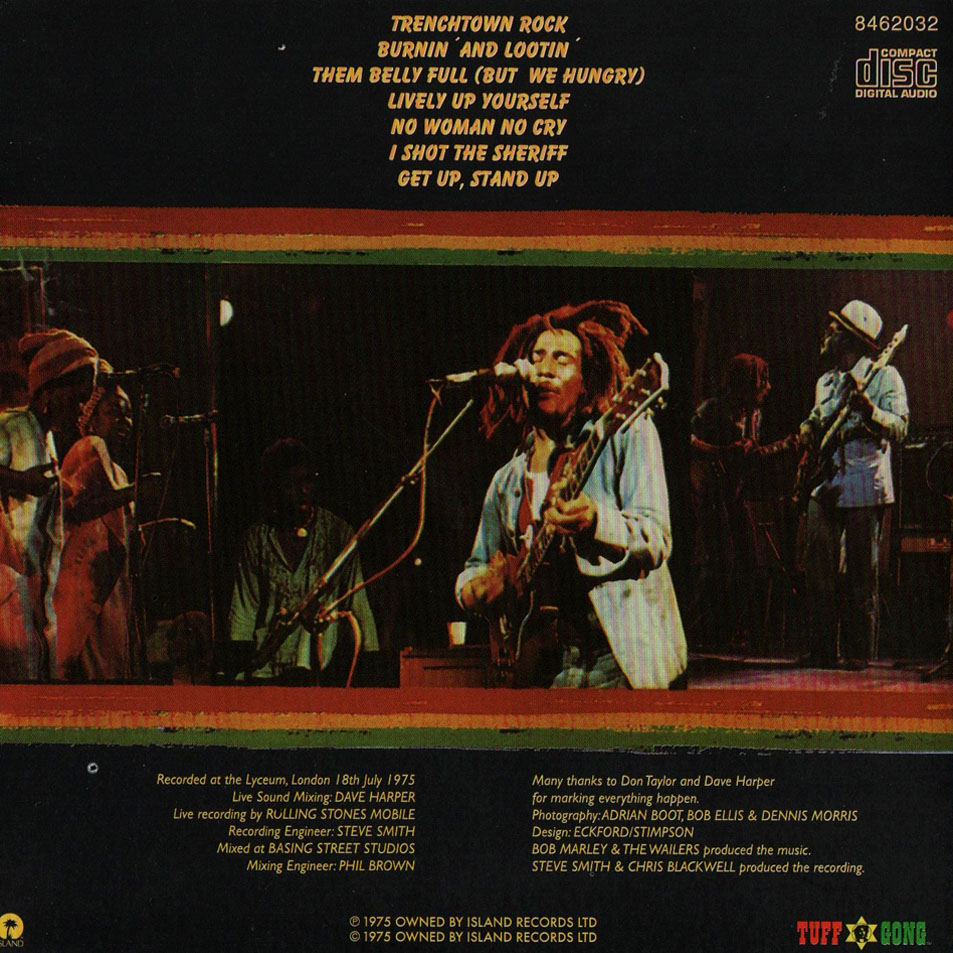 Cartula Interior Frontal de Bob Marley & The Wailers - Live At The Lyceum
