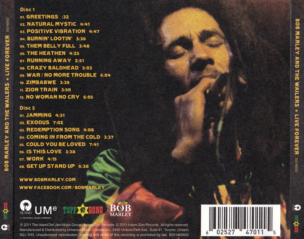 Cartula Trasera de Bob Marley & The Wailers - Live Forever