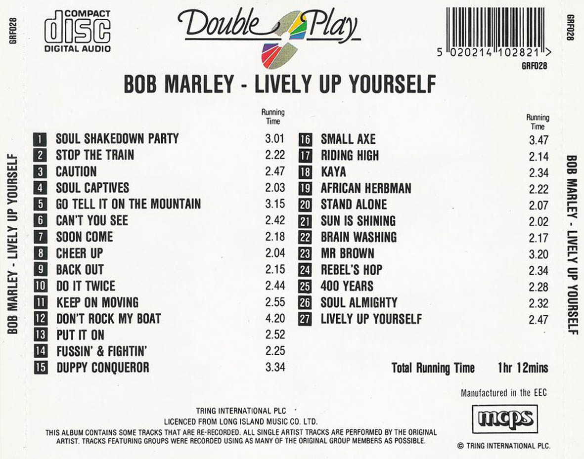 Cartula Trasera de Bob Marley & The Wailers - Lively Up Yourself