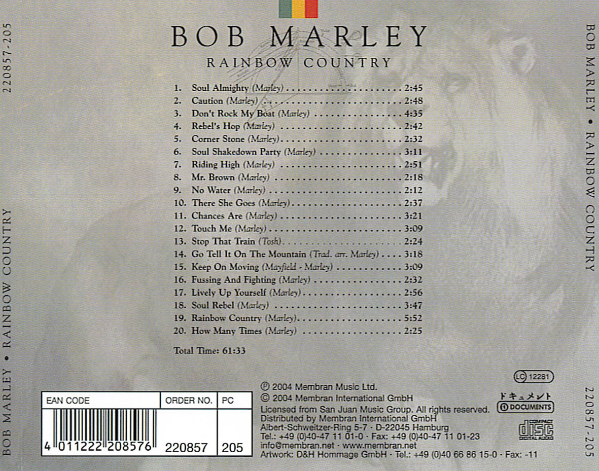 Cartula Trasera de Bob Marley & The Wailers - Rainbow Country