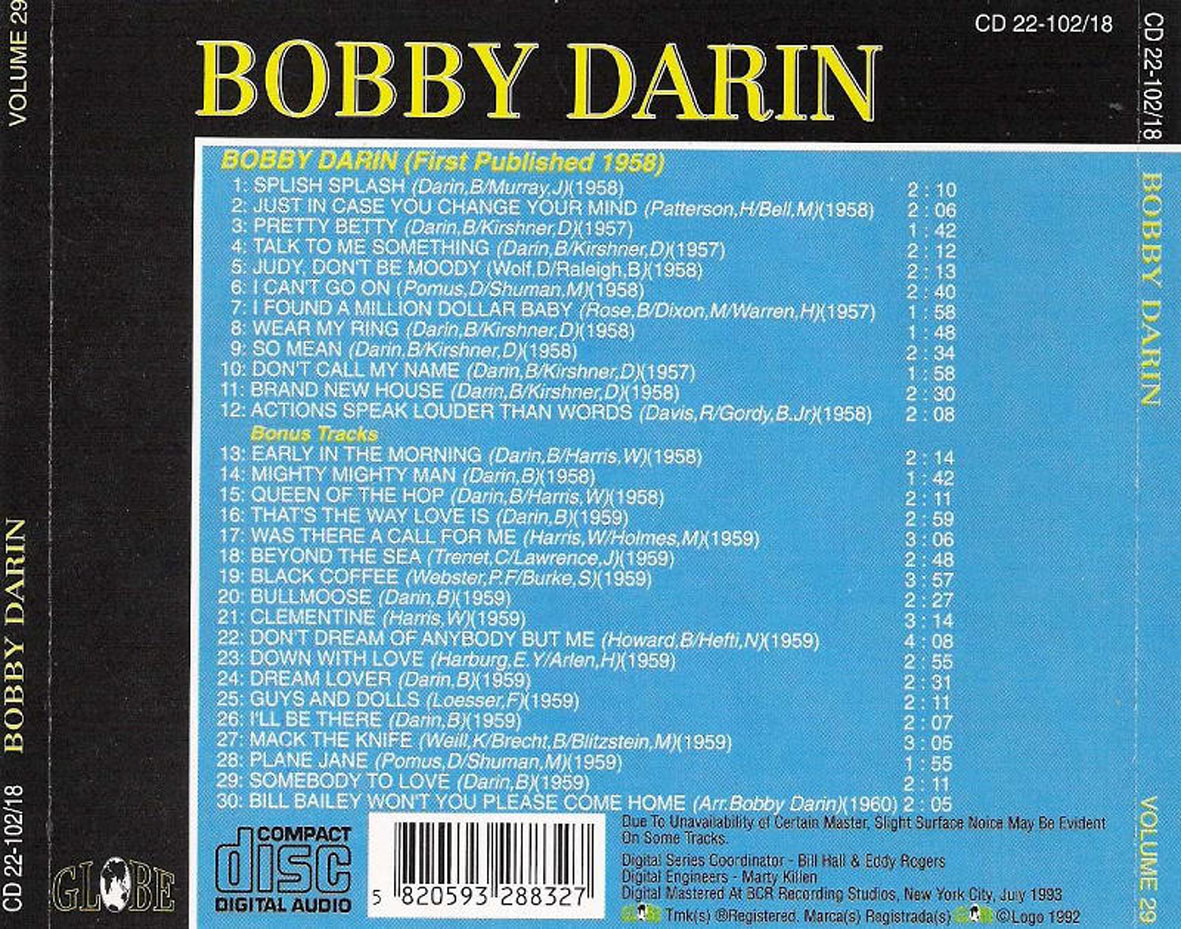 Cartula Trasera de Bobby Darin - Bobby Darin