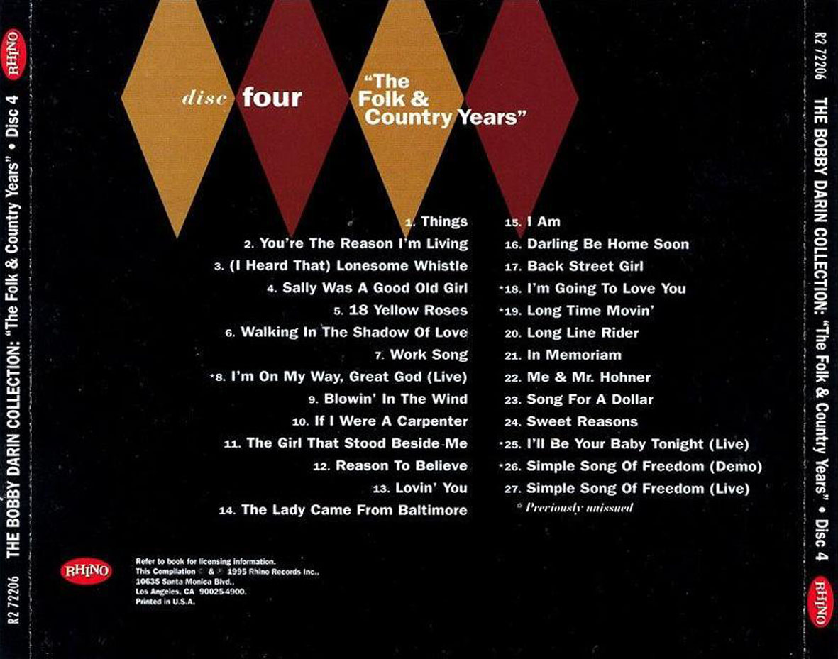 Cartula Trasera de Bobby Darin - The Bobby Darin Collection: The Folk & Country Years - Disc 4