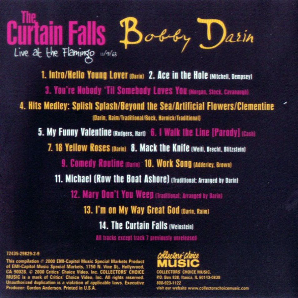Cartula Interior Frontal de Bobby Darin - The Curtain Falls: Live At The Flamingo