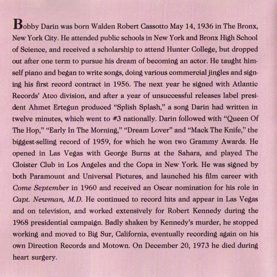 Cartula Interior Frontal de Bobby Darin - The Ultimate Bobby Darin