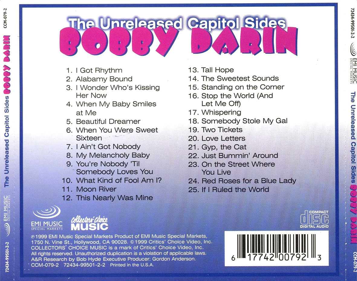 Cartula Trasera de Bobby Darin - The Unreleased Capitol Sides