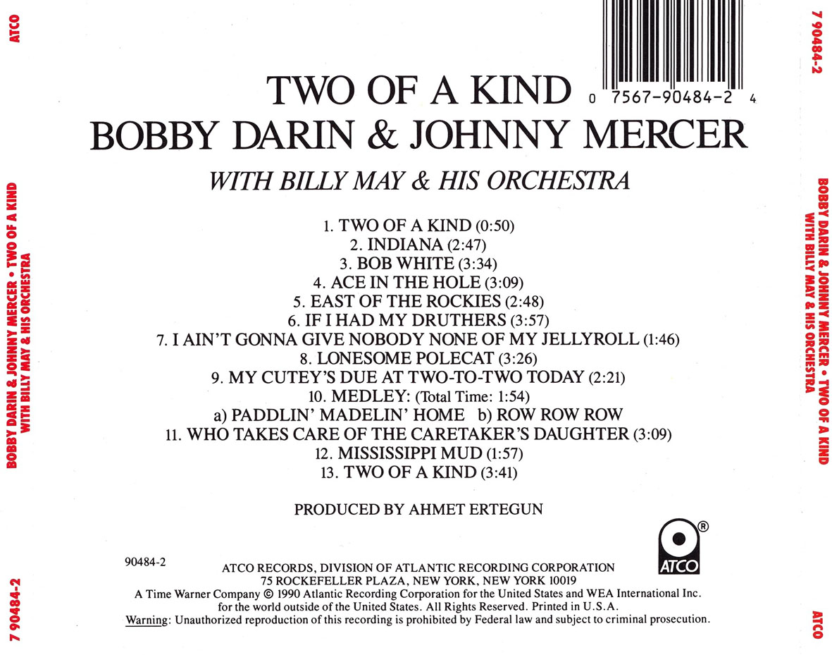 Cartula Trasera de Bobby Darin & Johnny Mercer - Two Of A Kind