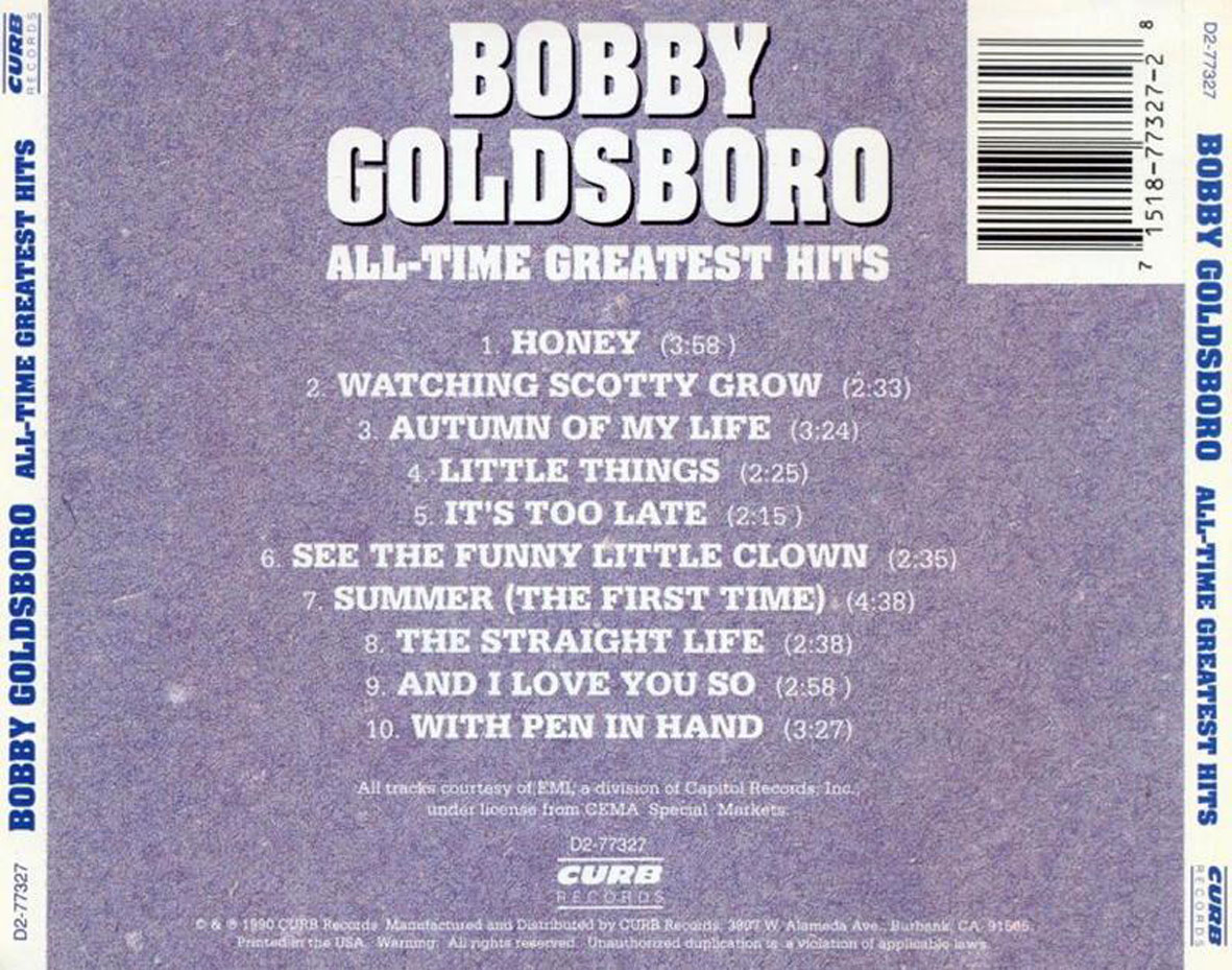 Cartula Trasera de Bobby Goldsboro - All-Time Greatest Hits